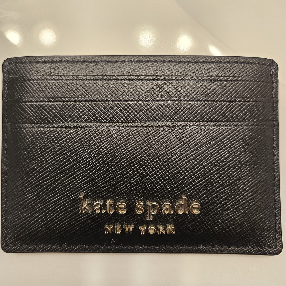Kate Spade Black Leather Key Card Holder Minimalist Design